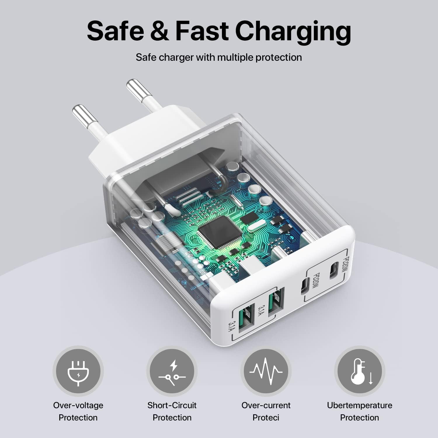 Set di 4 caricabatterie USB-C Caricabatterie rapido multiporta da 40 W PD 3.0 Adattatore di alimentazione USB-C per telefoni cellulari Compatibile con iPhone 16/15/14/13/12/11/Galaxy S24/S23/S22