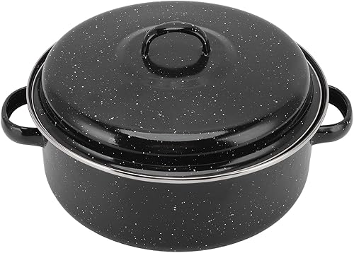 Sartén para asar, olla para asar pavo de 10 pulgadas con tapa, bandeja para hornear esmaltada para el hogar con estante, bandeja para asar jamón de