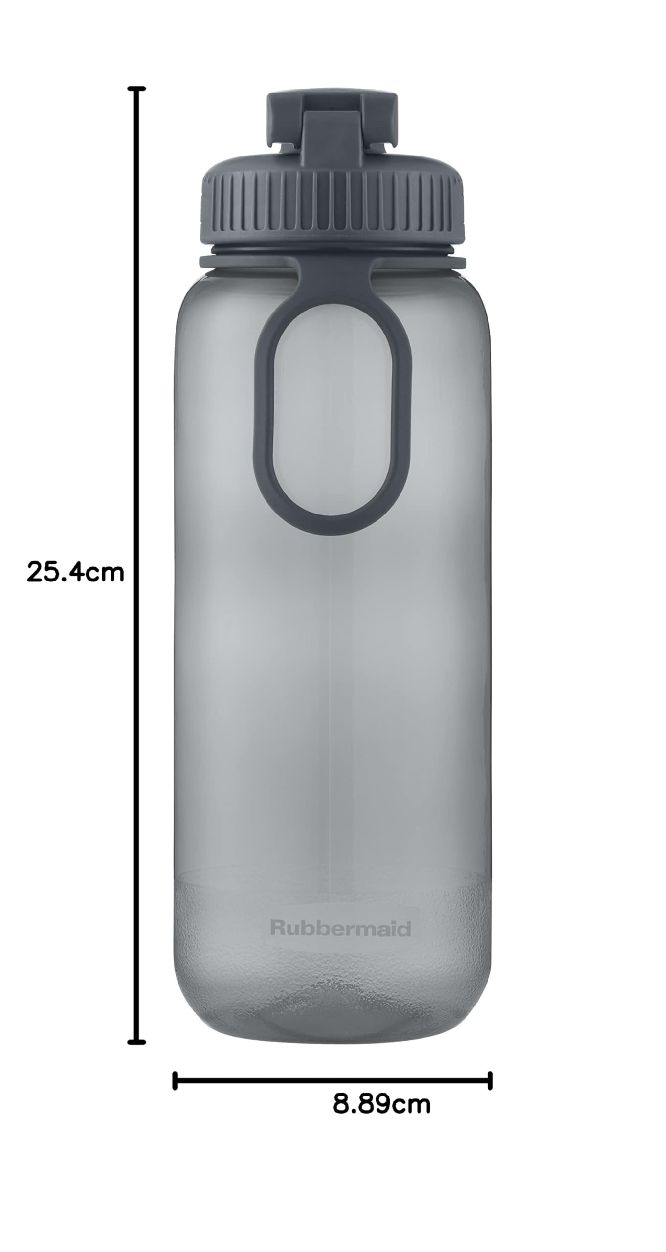 Rubbermaid Essentials Wasserflasche aus Kunststoff, mit Umarmung und Trinkdeckel, 900 ml, Grau, 2 Stück