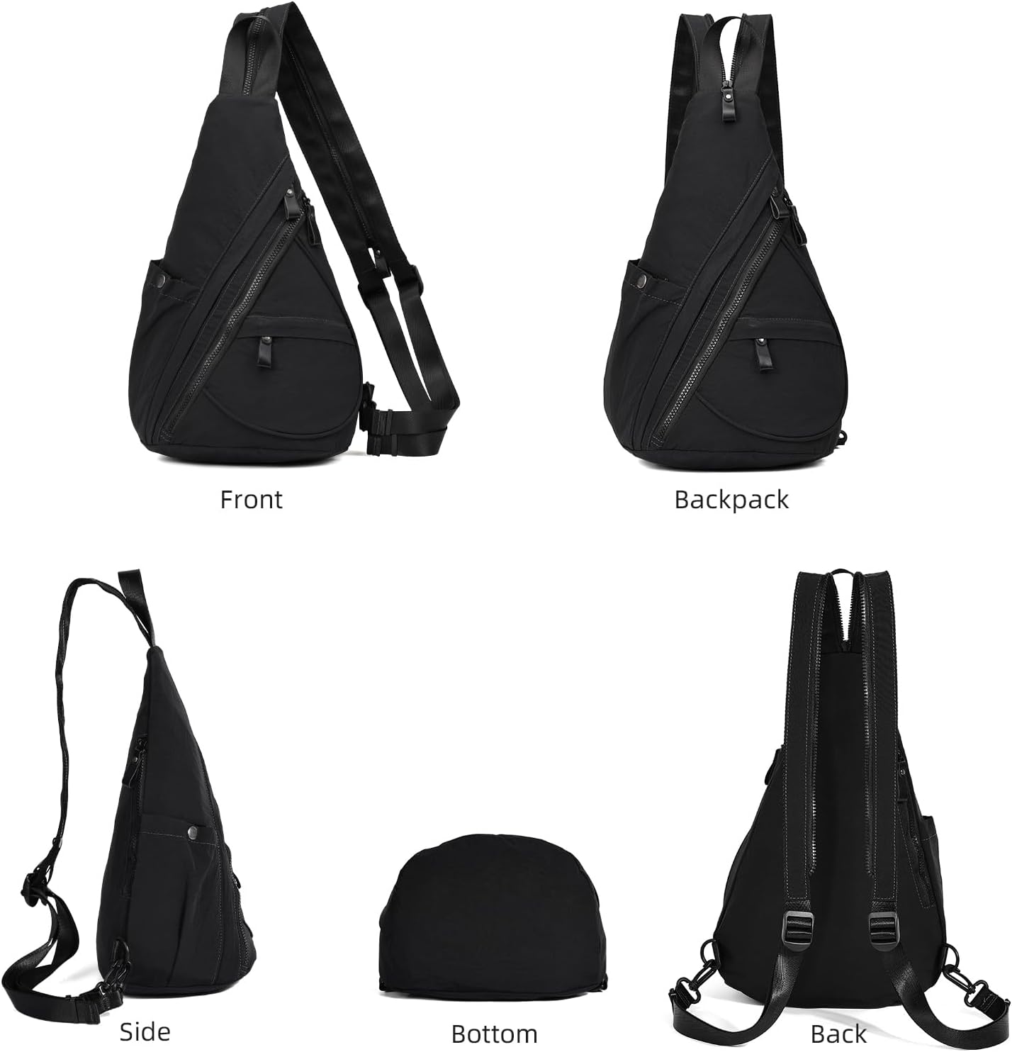 KL928 Crossbody Sling Backpack Nylon Cross Body Bag Travel Hiking Shoulder Bags Daypack Rucksack Unisex (Black) - Image 5