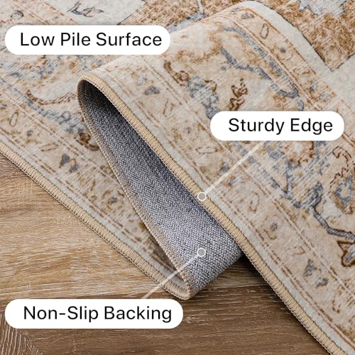 GENIMO 6x9 Area Rugs for Living Room, Non Slip Machine Washable Retro Rugs, Low Pile Chenille Print Rug for Bedroom, Dining Room, Home Office, Orange