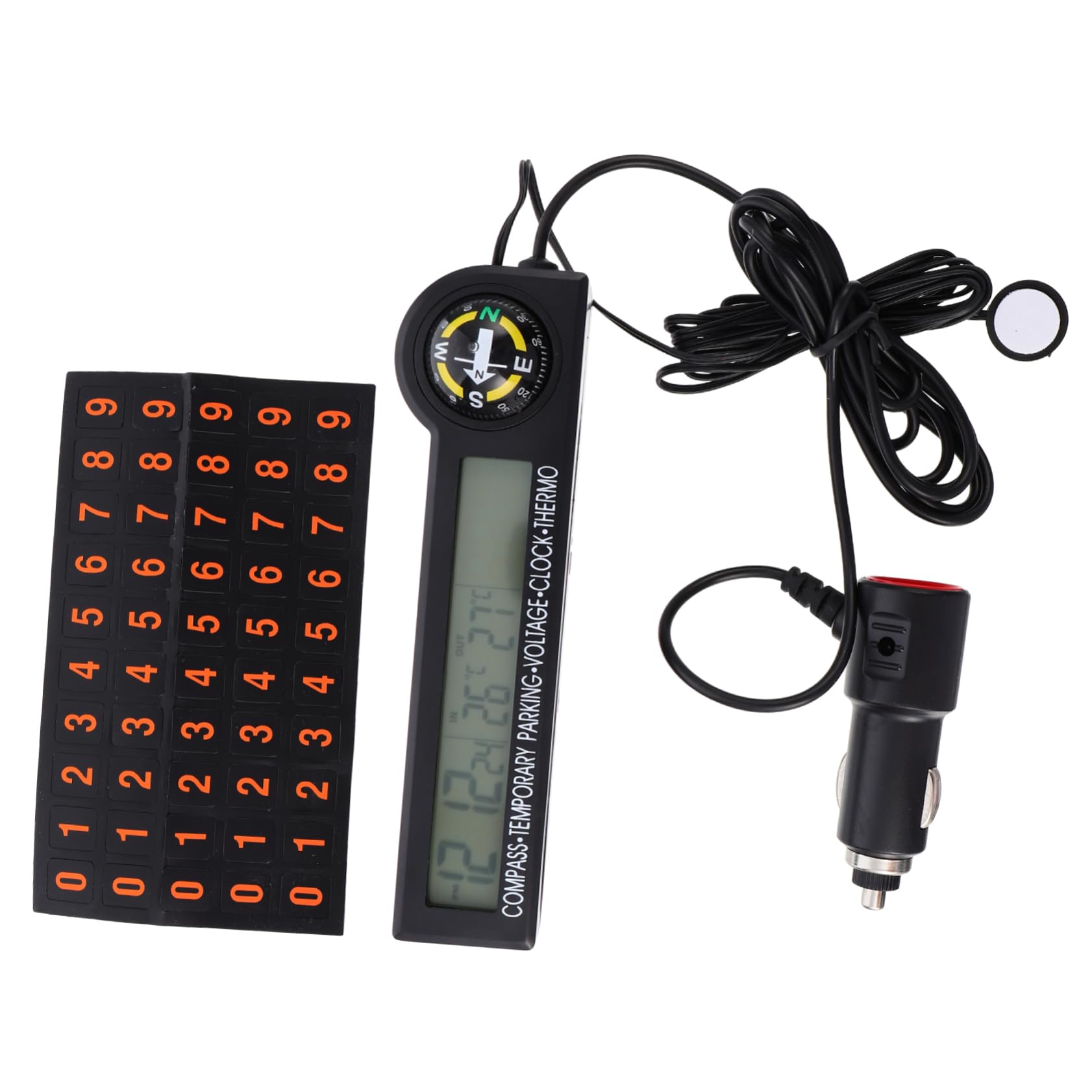 POPETPOP 2stücke Automotive Digital Thermometer Voltmeter Mit -uhr Und Kompass Multifunktionale Anzeige Für Auto Temperaturmessung Innen Und Außen Mit Farbigem Hintergrundbeleuchtung
