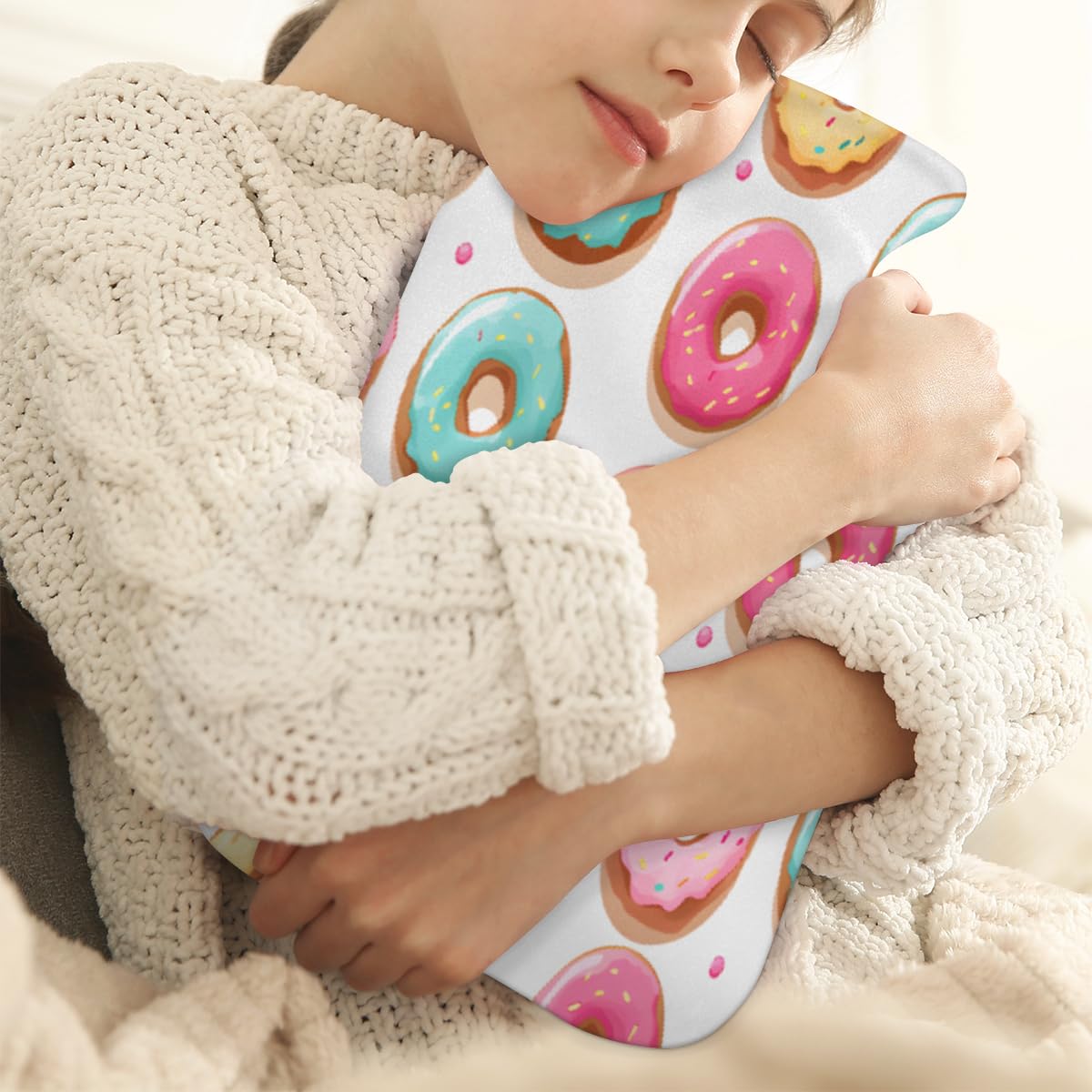 Hot Water Bottle with Soft Cover,2L Scrummy Donut Hot Water Bag for Hot and Cold Compress, Hand Feet Warmer, Colorful Donut Rubber Hot or Cold Water Bottle Halloween Christmas Decorations