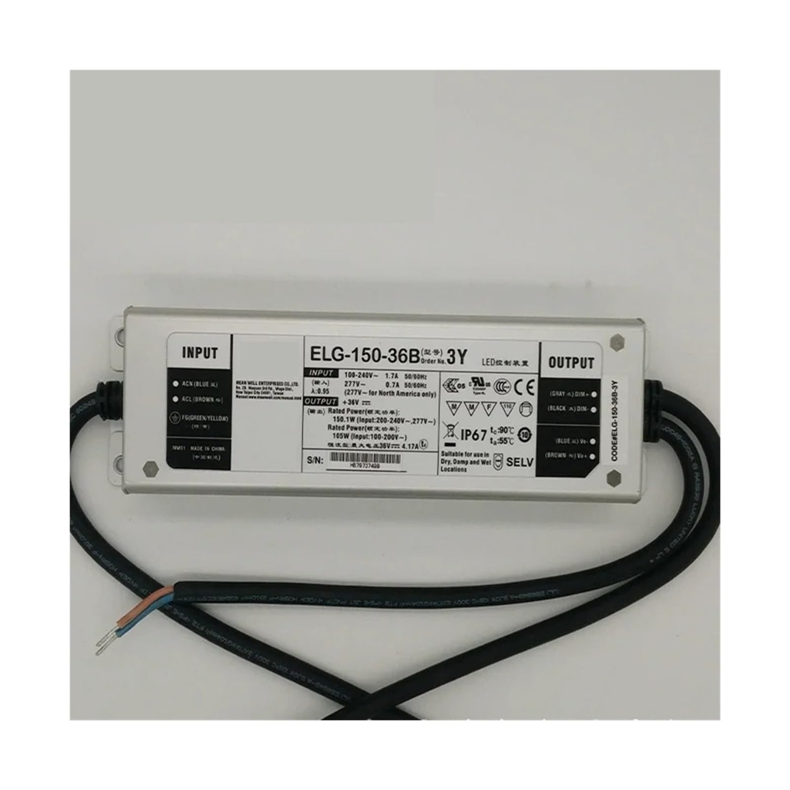 JGNAYRKJQI ELG-150-36B-3Y 150W 36V Dimmable LED Driver 110V/220V AC to 36V DC 4.17A 150W Waterproof dimming Power Supply