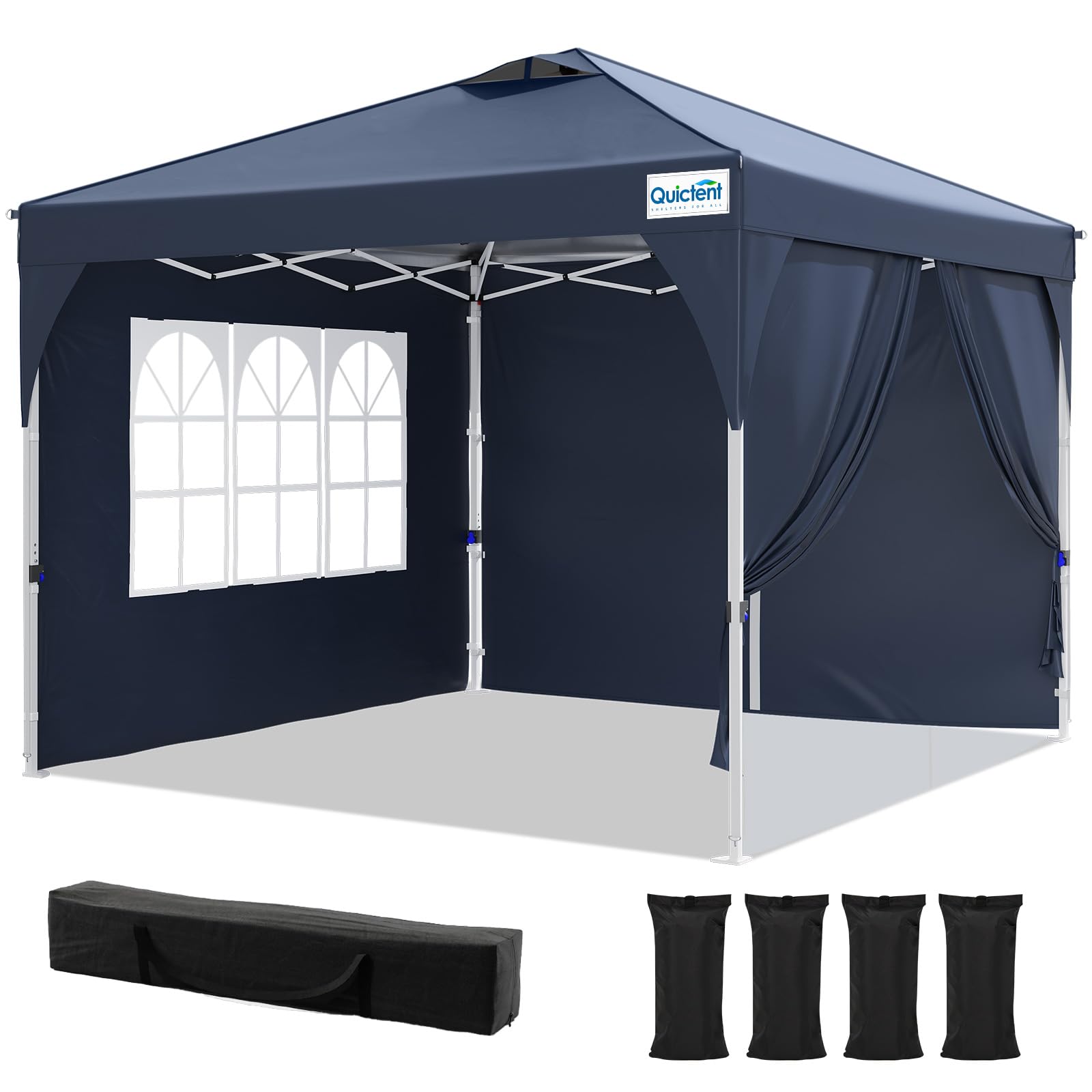 Quictent Carpa Plegable 3x3m con 3 Paredes Laterales Extraíbles, Tienda de Toldo con Cerradura Central, Refugio Portátil para Fiestas de Jardín y Camping, Azul Oscuro
