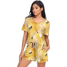 Ollabaky Womens Pajama Set Easter Rabbit Flowers Pjs Set Short Sleeve Sleepwear Nightwear Lounge Set for Women