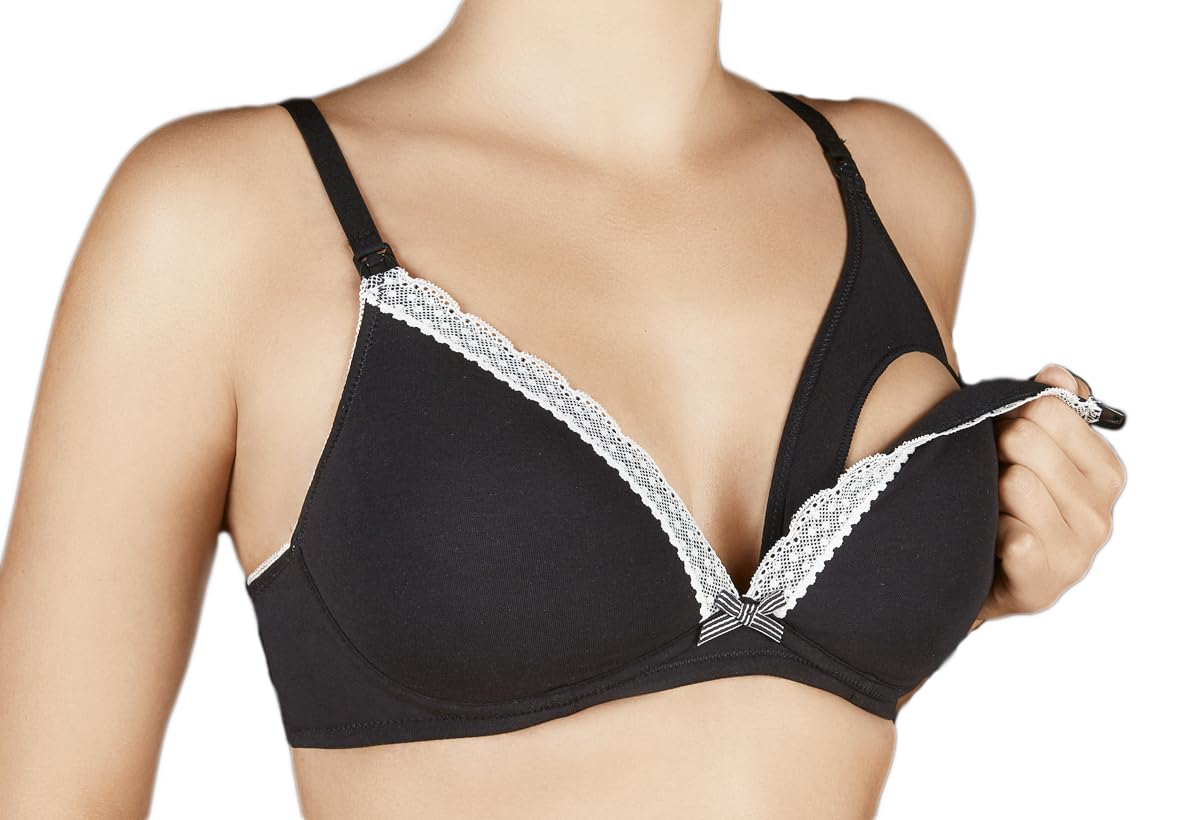 Selente Mummy Love - Sujetador de lactancia para mujer, sin aros (fabricado en la UE) en gran selección de tallas con red de lavandería exclusiva, Encaje acolchado negro, 90C