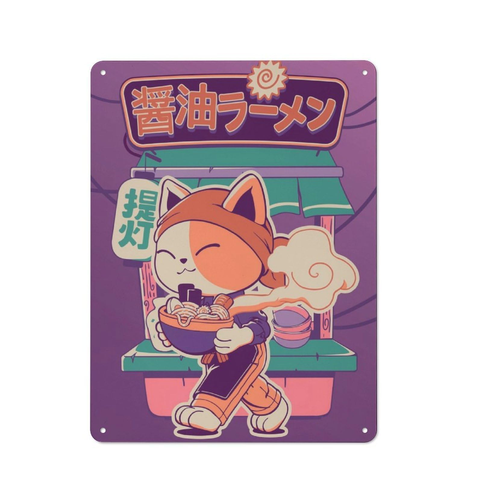 Junmoney Neko Eating Ramen Vintage Tin Sign 40X30cm With For Man Cave Or Games Room, For Games Room Collectors