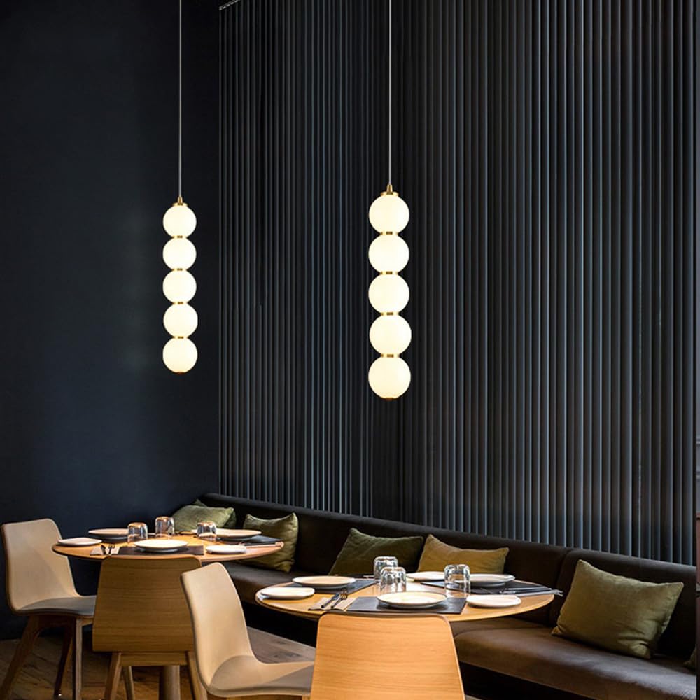 Lampadario a sospensione lineare a forma di globo in rame a 5 luci Isola della cucina Lampada a sospensione a barra lunga dorata Lampadario a soffitto a forma di bolla a sfera per scala Camera da