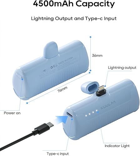 Miniatura 6 de Kuulaa Cargador de teléfono portátil para iPhone de 4500 mAh, mini banco de energía para iPhone, lindo cargador de batería, cargador de reserva de