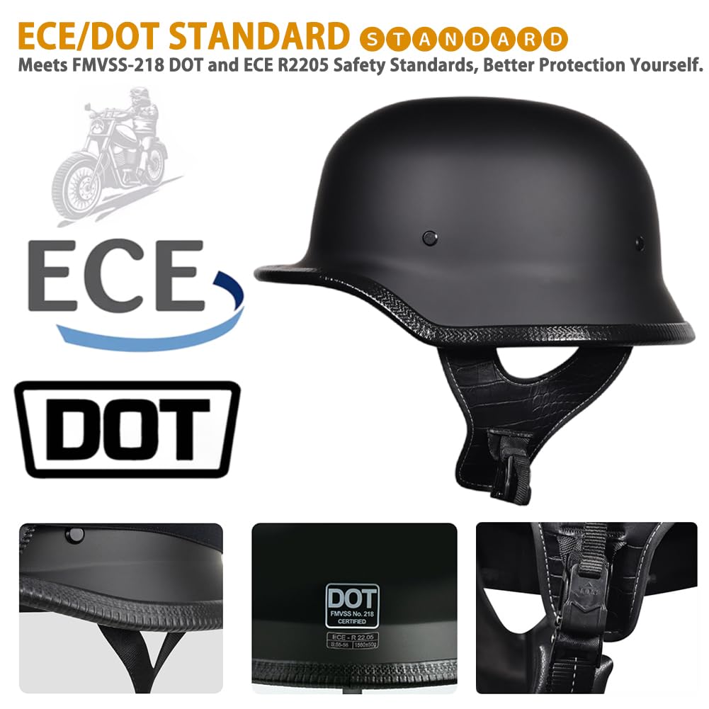 Mezzo Casco Jet Moto retrò Casco Scodella Portatile, Casco Moto Aperto Stile Tedesco, ECE Omologato Portatile Mezzi Caschi retrò Casco per Uomo Donna Biker Cruiser Scooter Touring