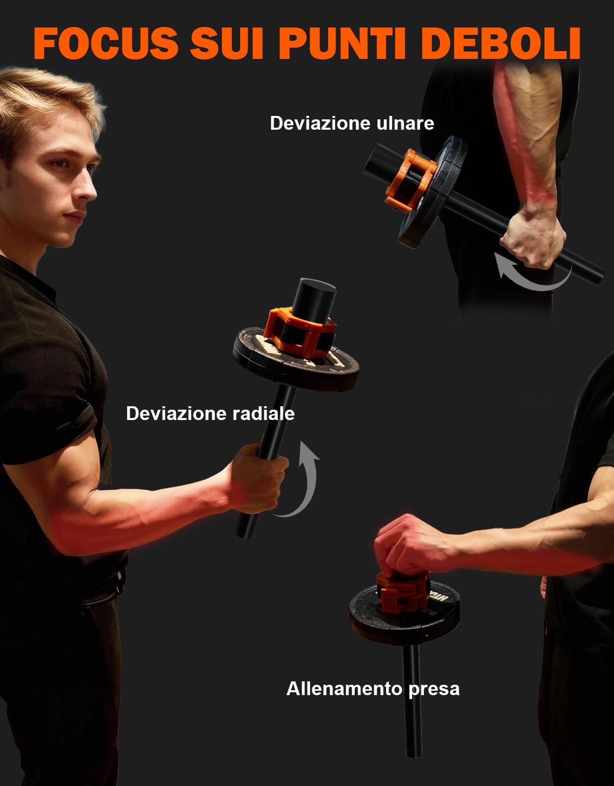 Fitarc Rinforzatore per avambraccio, 1 pollice avambraccio, barra per polso, avambraccio, rullo da polso, allenamento per polso, rotazione del polso, piastra non inclusa