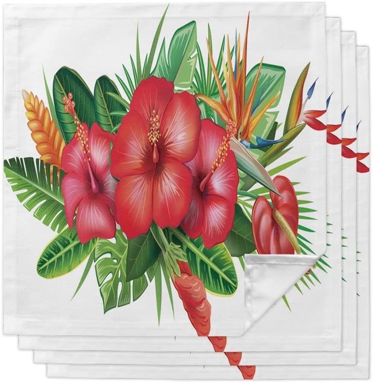 Tropical Plant Flowers Leaves Table Napkin Cloth Set for Party Wedding Kitchen Dinner Napkins(8pcs)