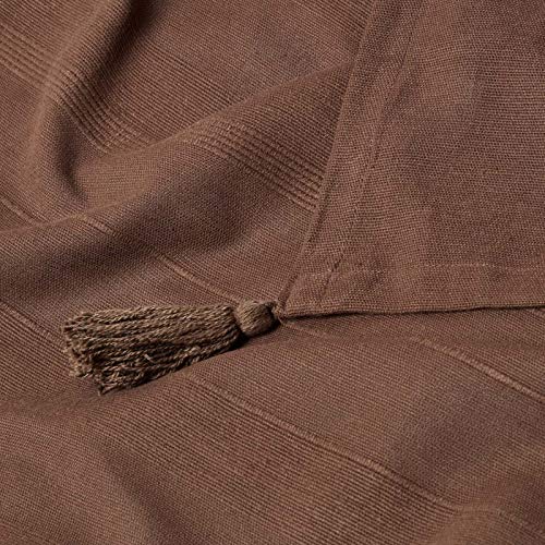 Homescapes Rajput Geribbeld Katoen Deken - Chocoladebruin - handgeweven deken met kwastjes - 150 x 200 cm - Image 6