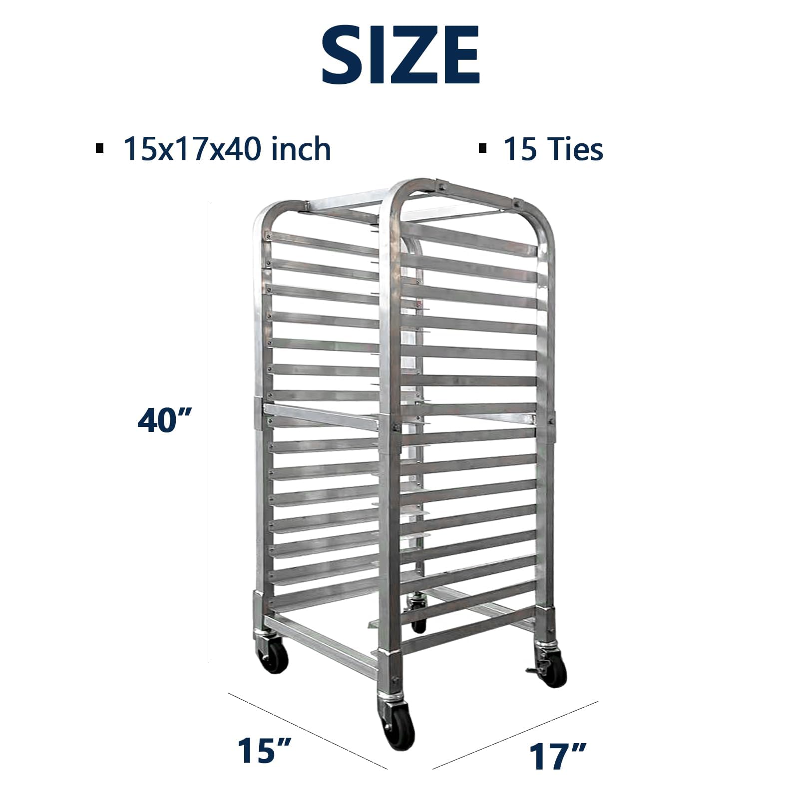 Garvee Carrello in alluminio per panetteria, 15 livelli, con ruote girevoli bloccabili, scaffale mobile per teglie da forno, uso professionale e domestico, 38 x 43 x 102 cm