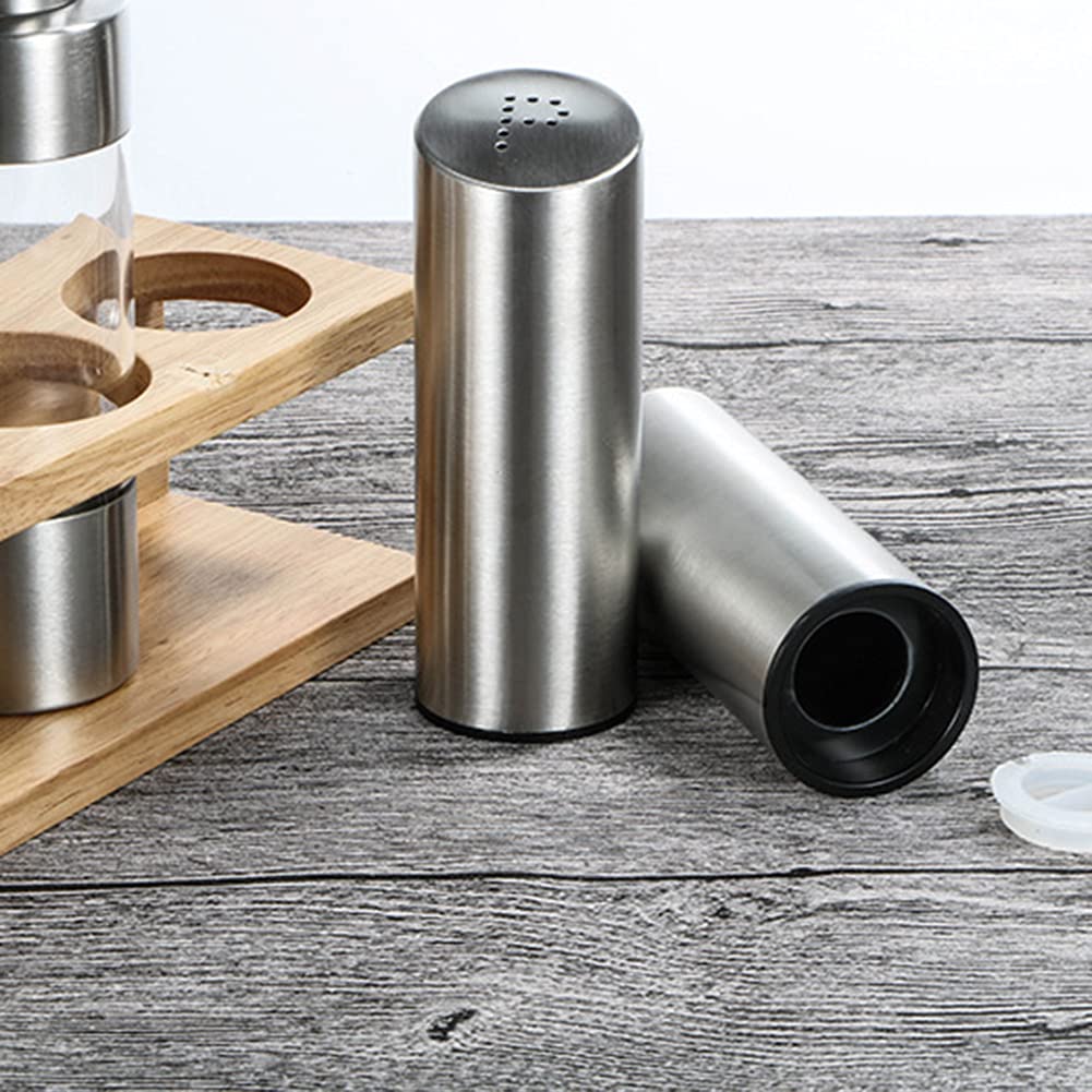 4-teiliges Öl- und Essigspender-Set inless Steel & S SE Set mit Holzregal inkl. 2 Öl- und Essigflaschen, 2 Salz- und Pfefferstreuer, Küche Se