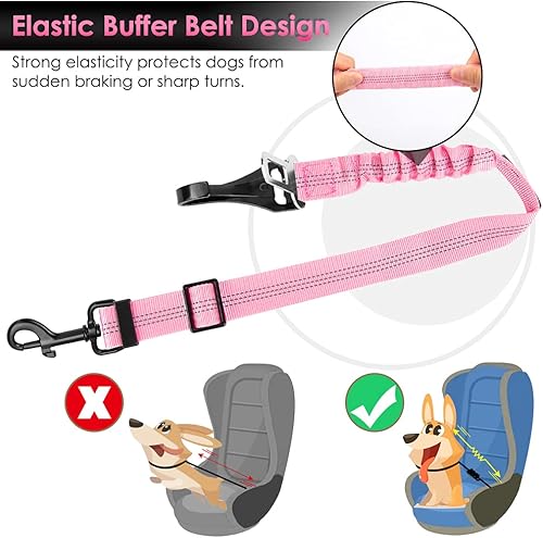 Miniatura 7 de SlowTon Dog Seat Belt, Adjustable Dog Safety Belt Leash, 2 in 1 Latch Bar Attachment Dog Car Seatbelt with Elastic Nylon Bungee Buffer, Reflective