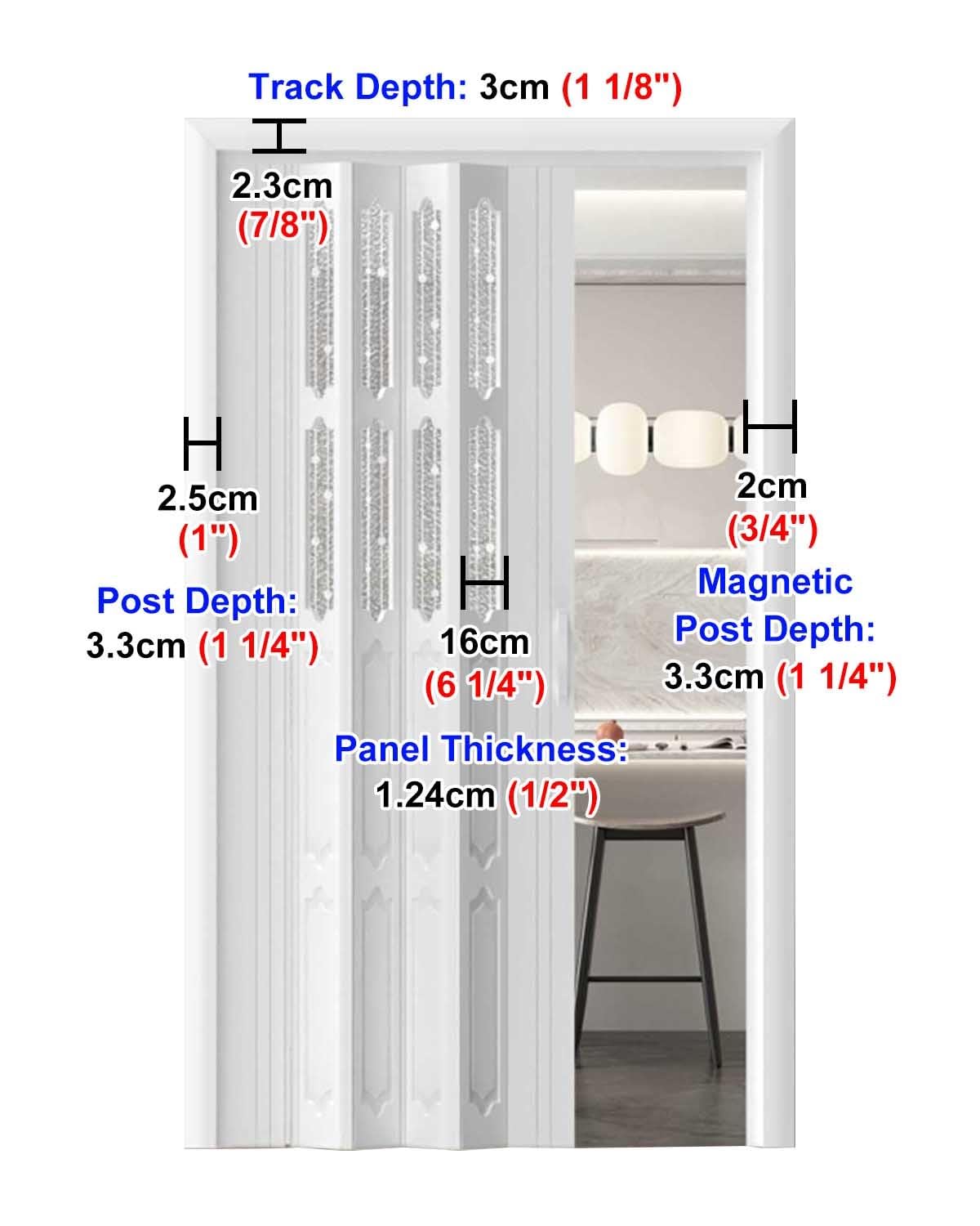 Bezwiertne drzwi przesuwne rozsuwane, Składane drzwi przesuwne z białym ekranem magnetycznym Concertina Możliwość dostosowania wielu rozmiarów(34x80in (86.5x203cm))