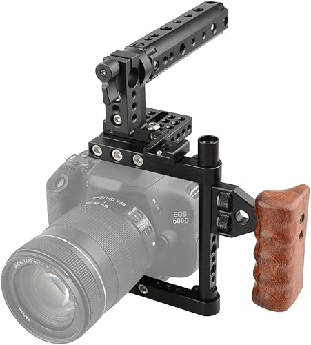 CAMVATE Jaula para cámara DSLR con mango superior, agarre de madera compatible con Sony Panasonnic - 1175