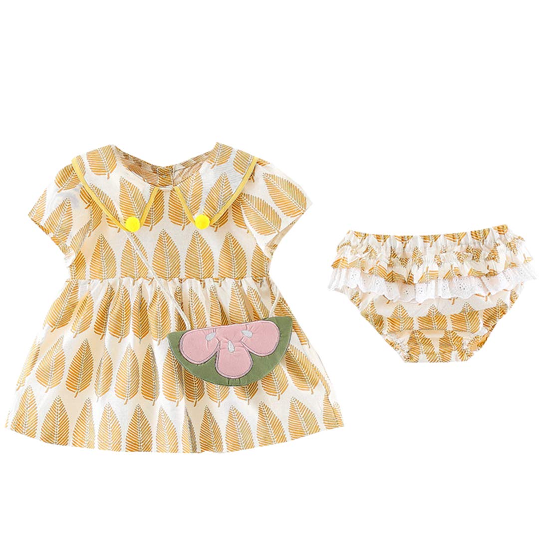 Infant Baby Girls Summer Print Doll Collar Dress Floral Bag Lace Panty Set