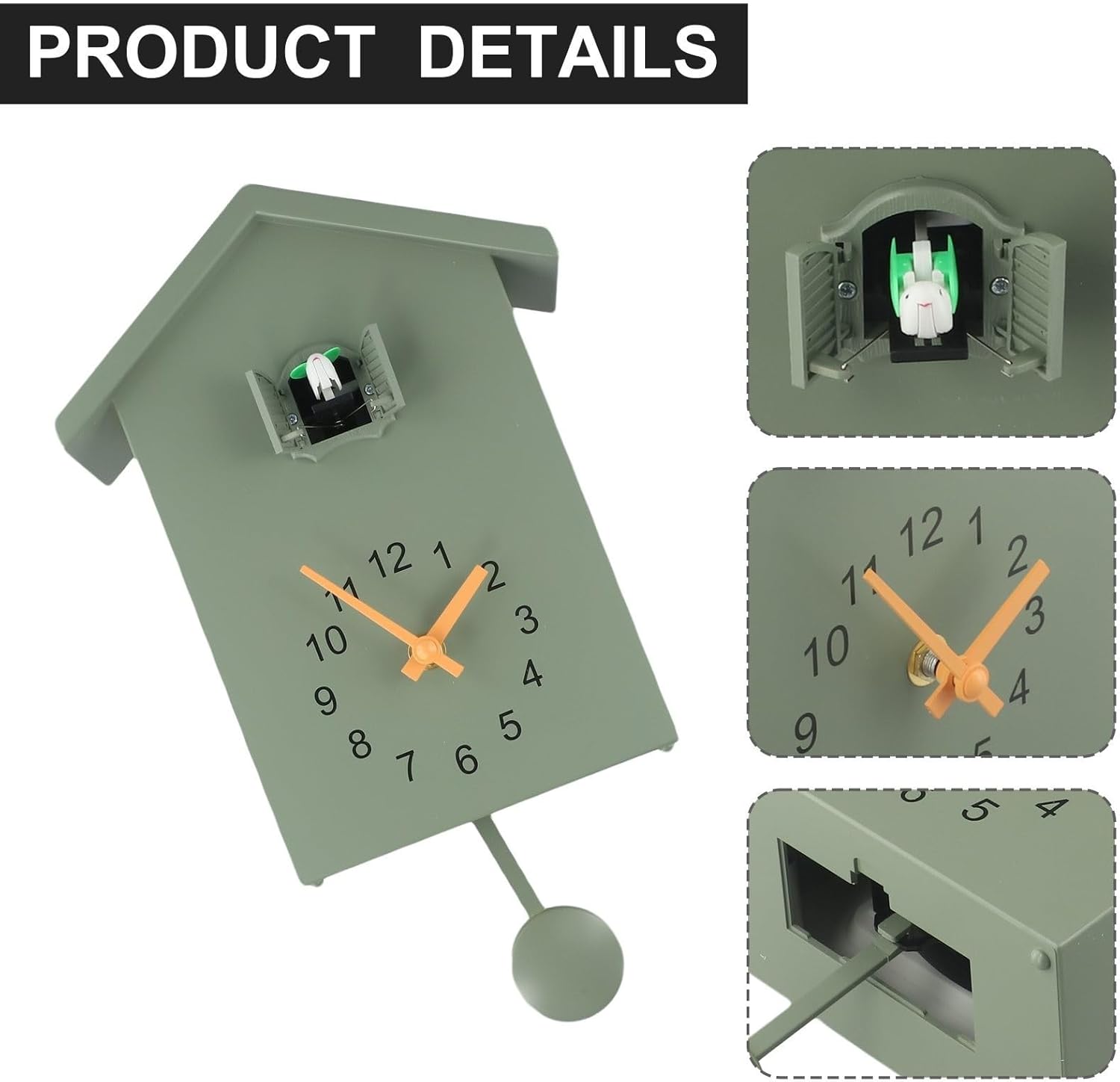 Creative Pendulum Clocks Bird House Powered Cuckoo Wall Clock for Living Room Kitchen Bedroom Living Room(Green)