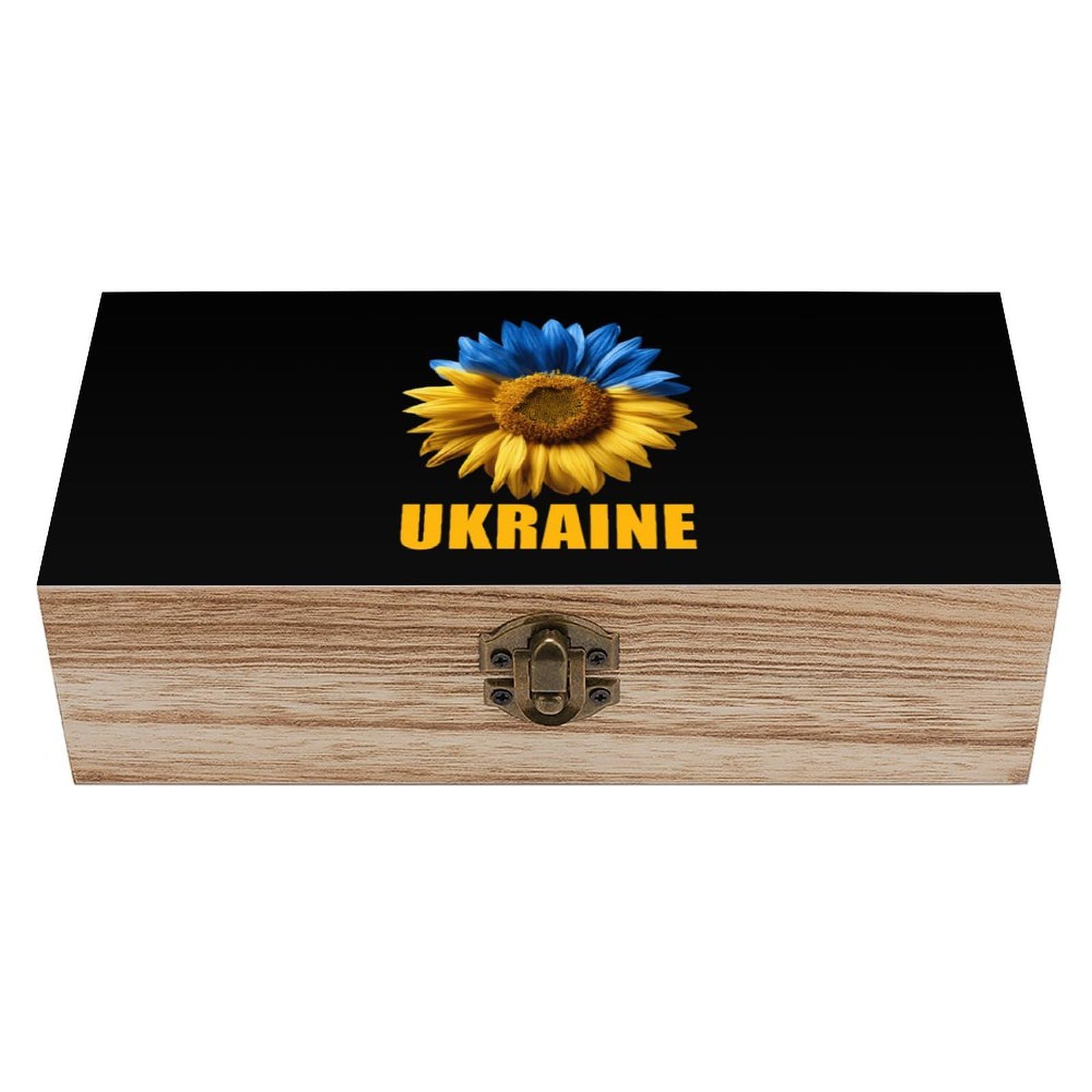HLBSDM Ukraine Ukrainian Flag Sunflower Wooden Storage Box Craft Memory Keepsake Treasure Chest Box Jewelry Organizer