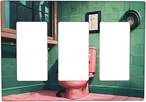Decorative Outlet Covers Funny Black Cat Newspaper Pink Toilet 3 Gang Wall Plate Triple Rocker Light Switch Cover Plate Jumbo Electrical Gfci Faceplate for Bedroom Decor