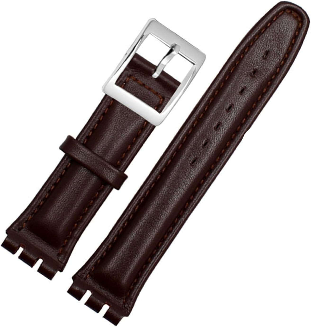 HuanJ Genuine Leather Watch Strap Compatible With SWATCH YCS YAS YGS Men Women Folding Buckle Bracelet Band Brown 17mm19mm