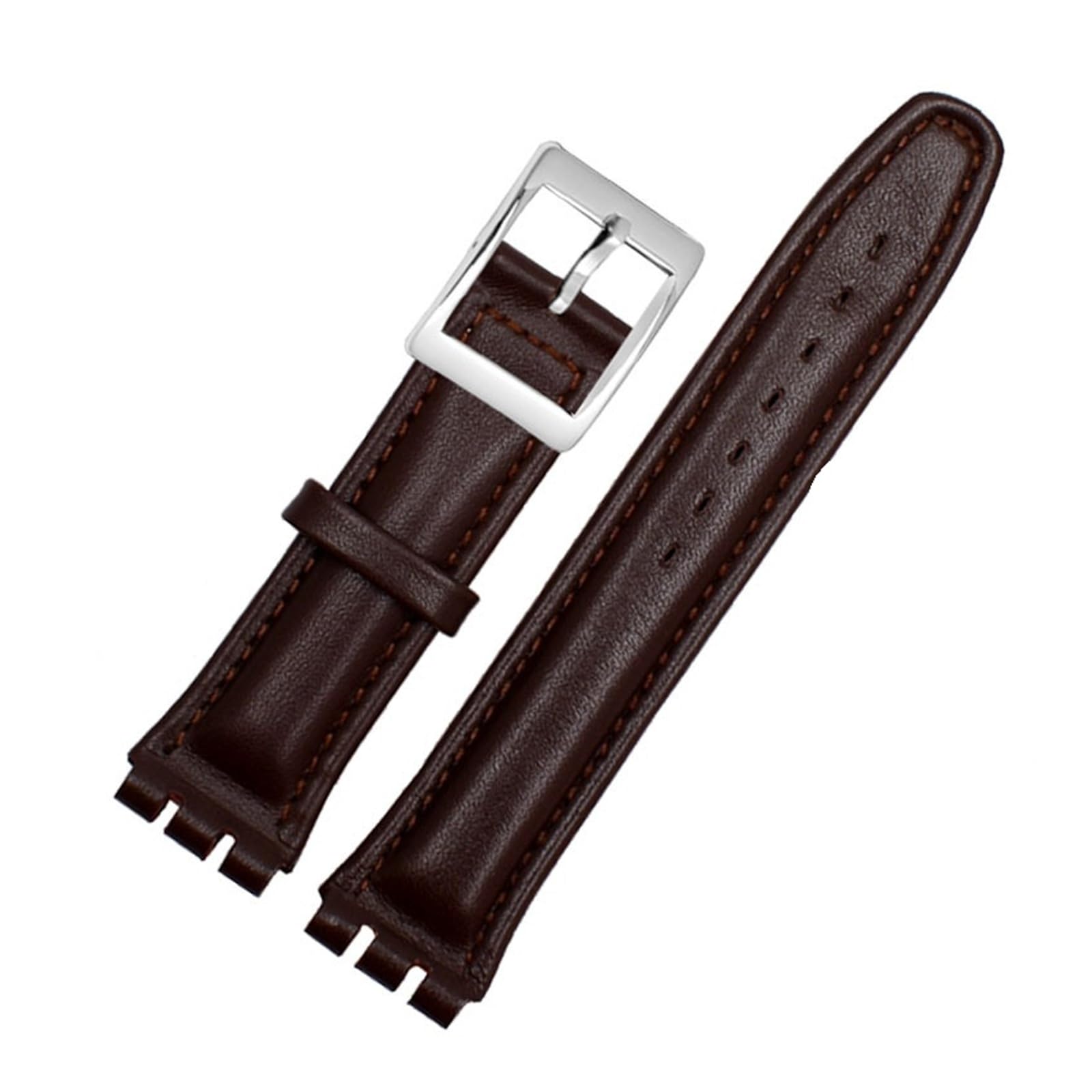 HuanJ Genuine Leather Watch Strap Compatible With SWATCH YCS YAS YGS Men Women Folding Buckle Bracelet Band Brown 17mm19mm