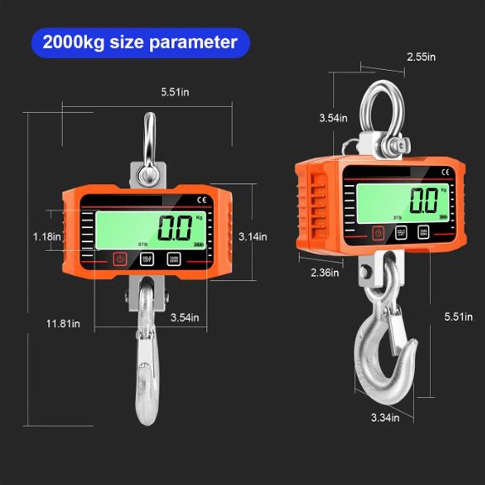 2000 kg cyfrowa waga dźwigowa elektroniczna waga hakowa do ciężkich ładunków, Precyzyjny i wszechstronny(Oranje)