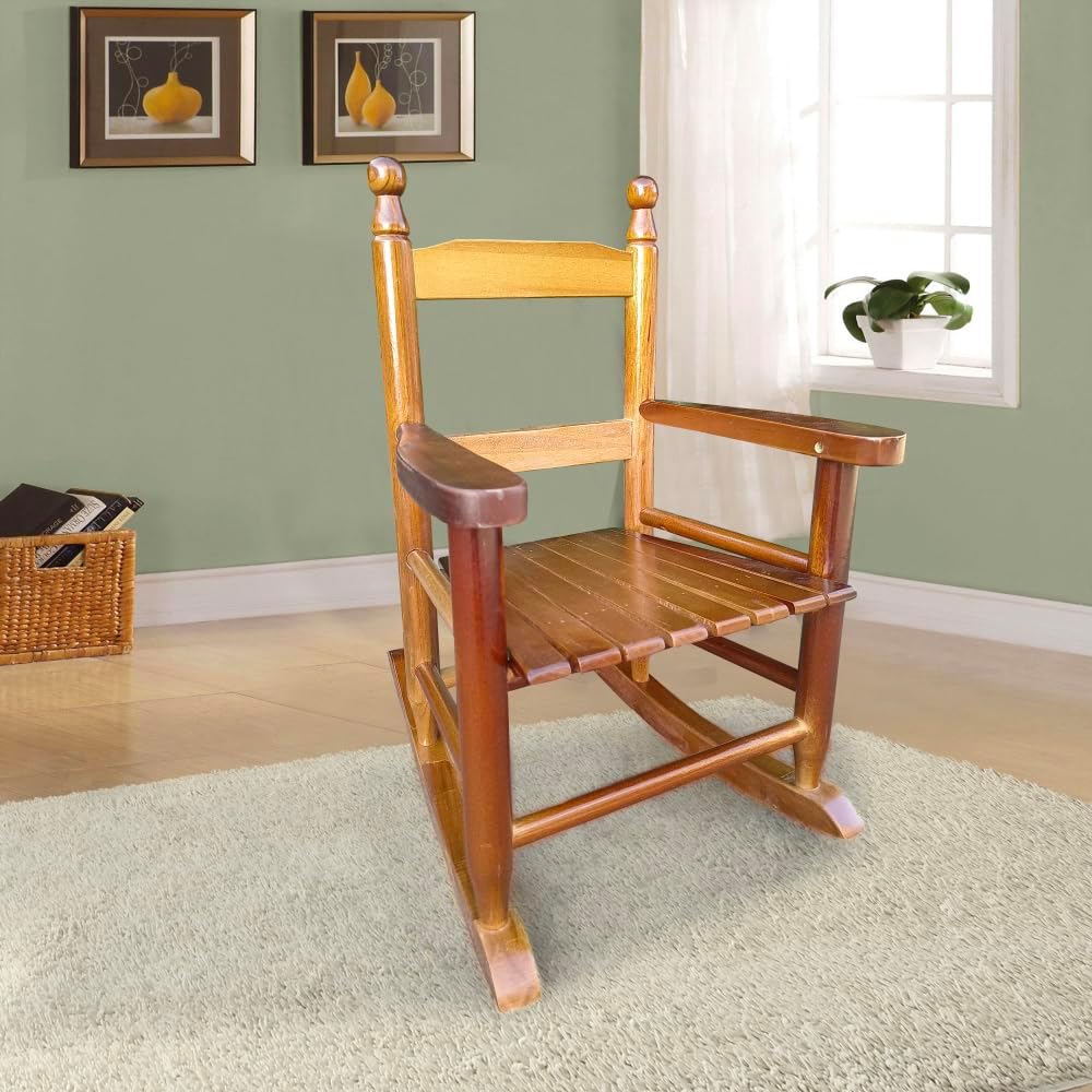 Children's Solid Wood Rocking Chair for Indoor or Outdoor Use - Durable Oak Finish Kids Chair with Sturdy Slatted Back (Oak + Solid Wood)