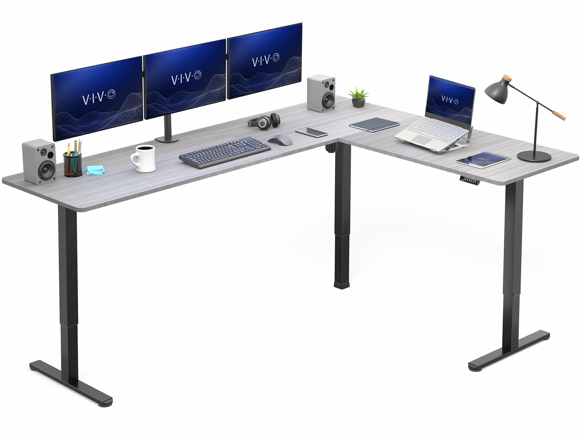 VIVO Dark Gray 84 x 63 in Corner Standing Desk, DESK-E3CTBG-84