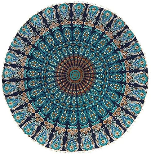 Miniatura 5 de Funda de cojín de suelo de 32 pulgadas, color azul, redonda, hecha a mano, con mandala, funda de cojín bohemia para exteriores