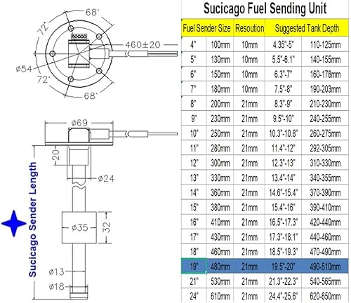Miniatura 73 de Fuel Sender Marine - Unidad de envío de tanque de combustible de 17 pulgadas (16.929 in), flotador de acero inoxidable, nivel de combustible, unidad