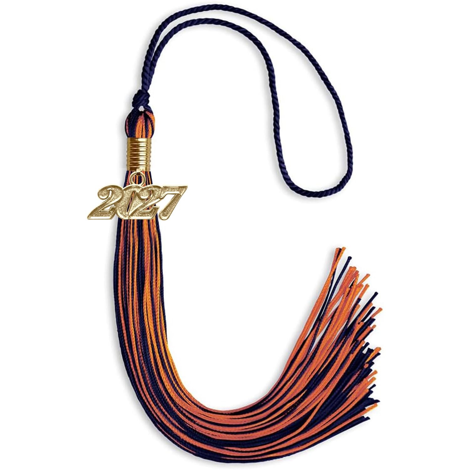 Endea Graduation Mixed Double Color Tassel with Gold Date Drop (Navy Blue/Orange, 2027)