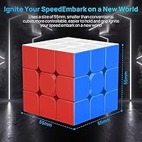 Vista 5 de Cubo magnético de velocidad 3 x 3 sin calcomanías, cubo de competencia profesional con 24 imanes fuertes, corte de esquina de 55°/35°, suave