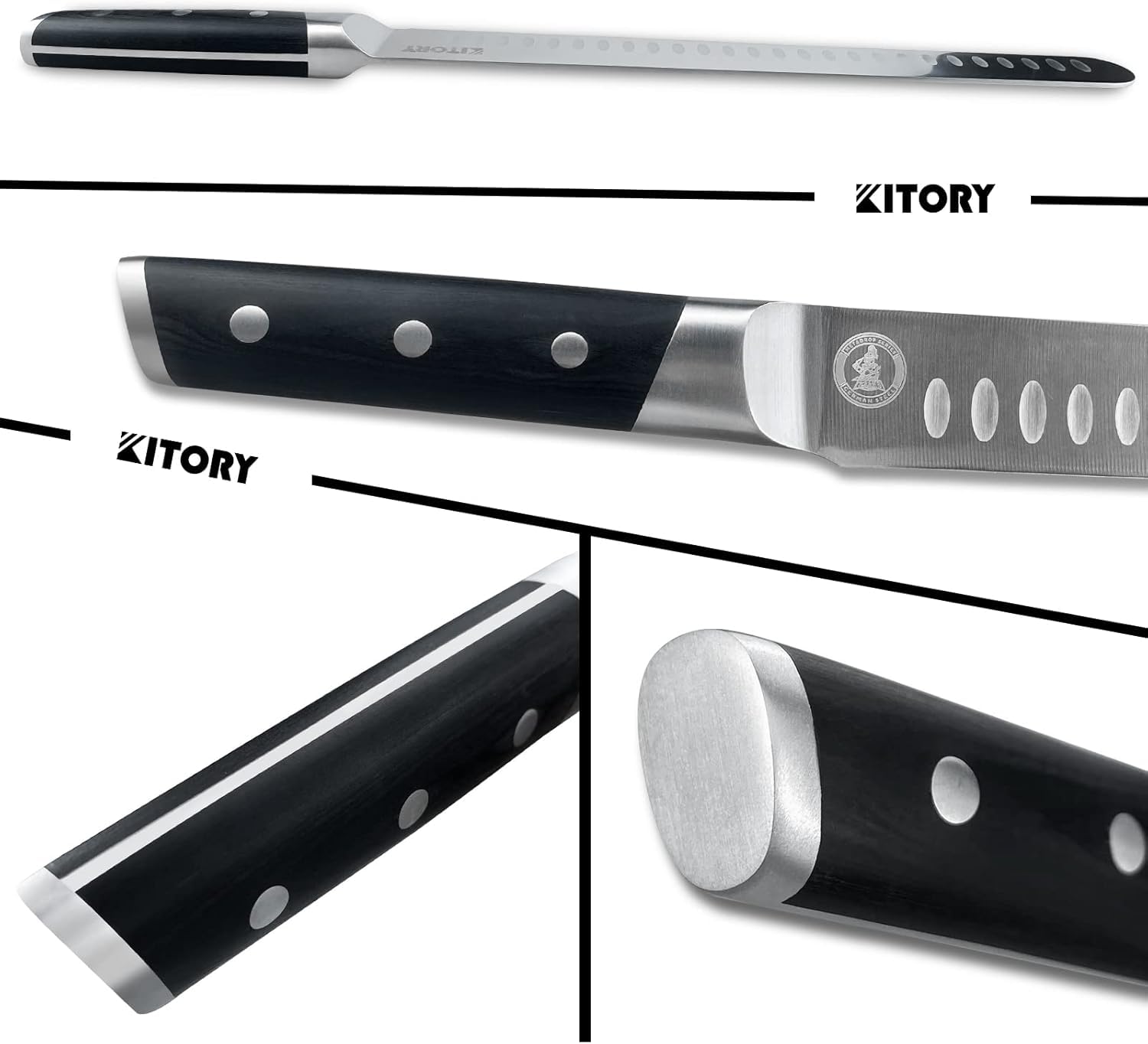 Kitory Couteau à Jambon 30 cm, Couteau à Découper Professionnel, en acier inoxydable allemand de haute qualité, avec manche ergonomique en bois de pakka, livré dans un coffret cadeau