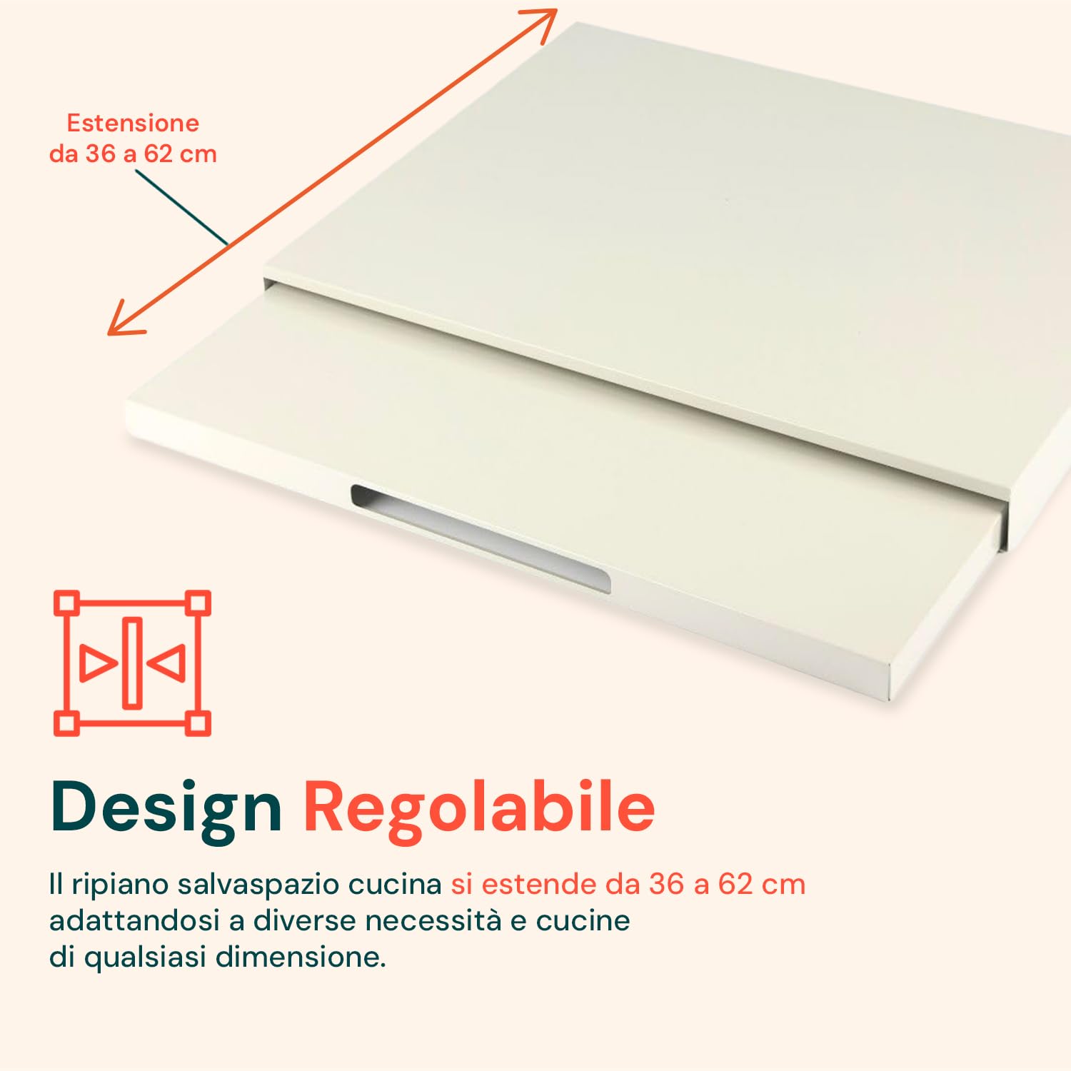 Avilia - Supporto Microonde Estensibile 39-62x47x4 cm con Ripiano Estraibile, Struttura Salvaspazio Cucina, Vassoio Scorrevole e Gommini Antiscivolo (Bianco)