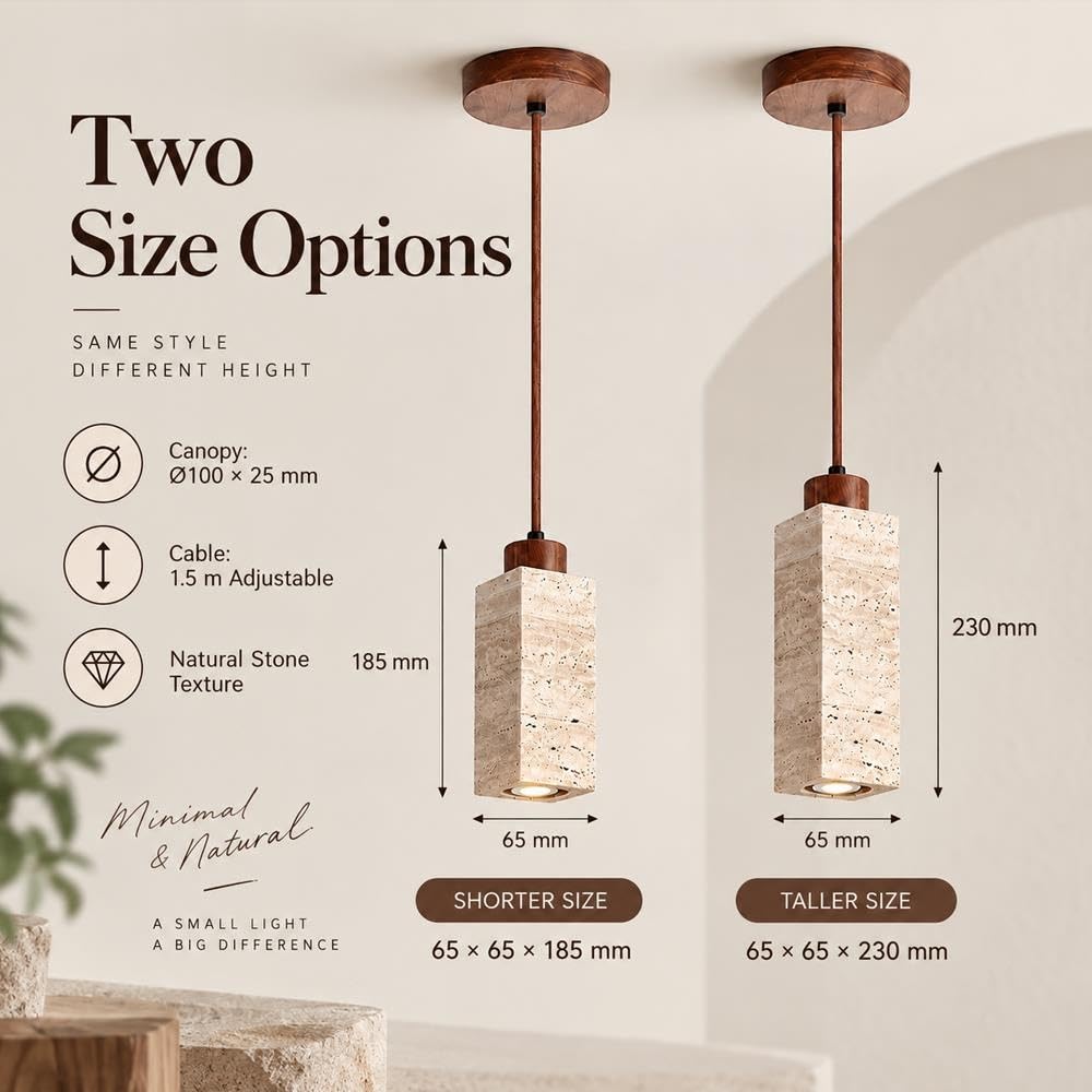 Lampa Wisząca Z Trawertynu Wabi-Sabi Naturalnego Kamienia I Drewna, E27