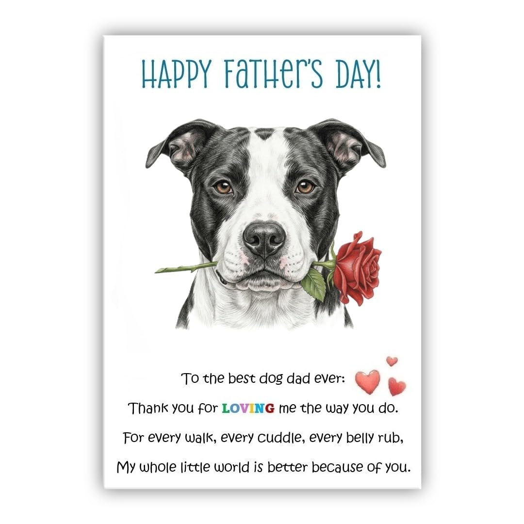 Father’s Day Card From the Dog - Multiple Breeds Available - Cute Fathers Day Pet Card - To The Best Dog Dad Ever (• Pit Bull Black and White)