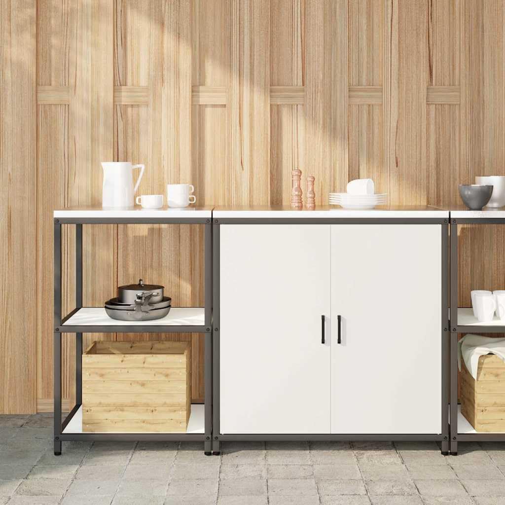 Küchenzeile 150 x 50 x 92 cm Weiß Kaltgewalzter Stahl mit 2 Türen und 4 Regalen Modernes Küchenregal & Küchenschrank Set für Küche Esszimmer
