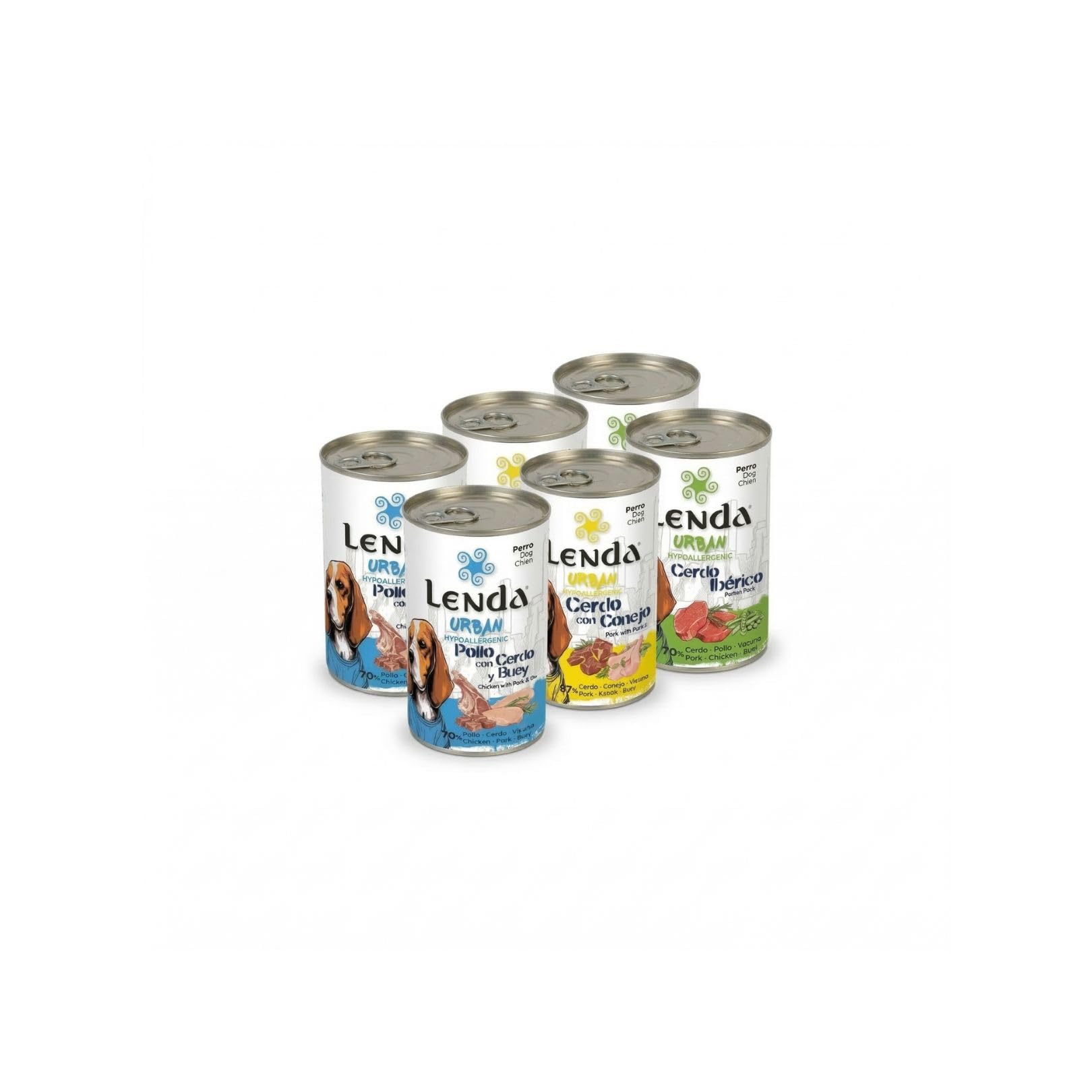 Lenda Urban Pack 6 x 400gr Comida Húmeda Hipoalergenica para Perros Jovenes y Adultos - Pack Degustacion - Alimento Completo y Natural para Todas Las Razas - Sin Cereales con Condroprotectores