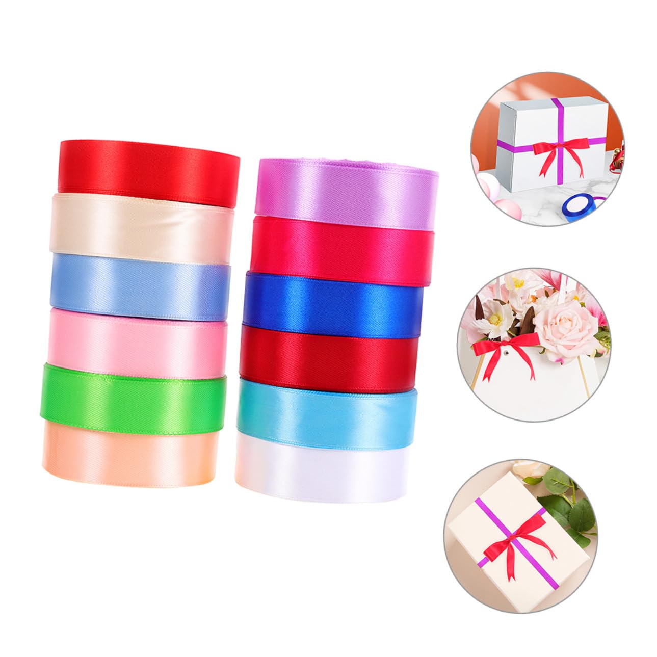 12 Rollen Teiliges Geschenkband Bunte Polyesterbänder Vielseitig Einsetzbar für Geschenkverpackung Dekoration Basteln Hochzeit und Geburtstag Hochwertige Satinbänder für Kreative