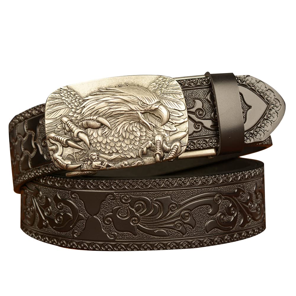 BDAYEK Men's Belt Men's Automatic Buckle Leather Ratchet Belt, Adjustable Dress Casual(C,115Cm/45Inch)