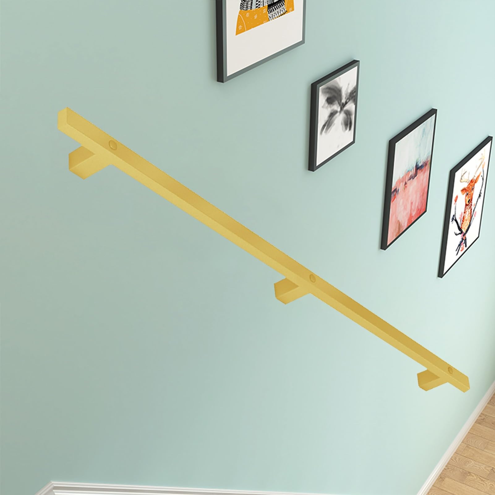 Support de rampe d'escalier en fer forgé doré 270cm pour mur