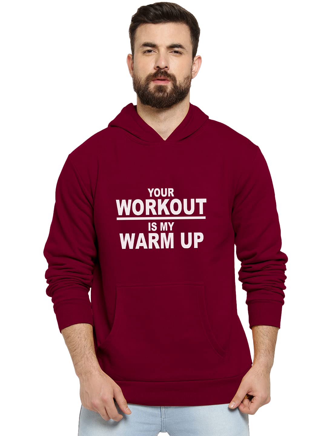 Qosha Unisex Stylish Workout Print Cotton Full Sleeve Pullover Hooded Sweatshirt