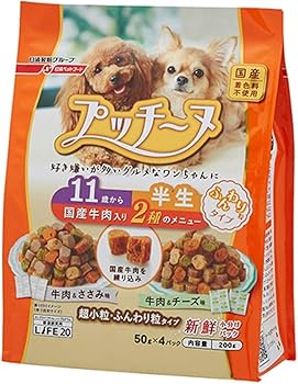 いぬのしあわせ ドッグフード プッチーヌ 11歳からの高齢犬用 ふんわり粒タイプ(セミモイストタイプ) 200g+日清ペット いぬのしあわせ プッチーヌ 11歳以上 超小粒 鶏なん骨入り2つの選べるメニュー (半生) 200g