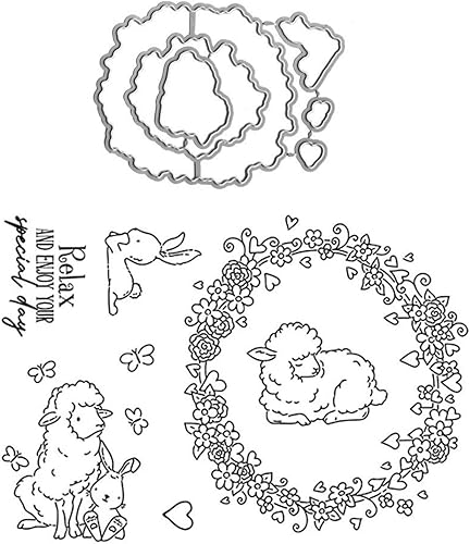 Qoiseys Juego de sellos y troqueles de silicona transparente de conejo de Pascua y oveja para hacer tarjetas, plantillas de corte para álbumes de