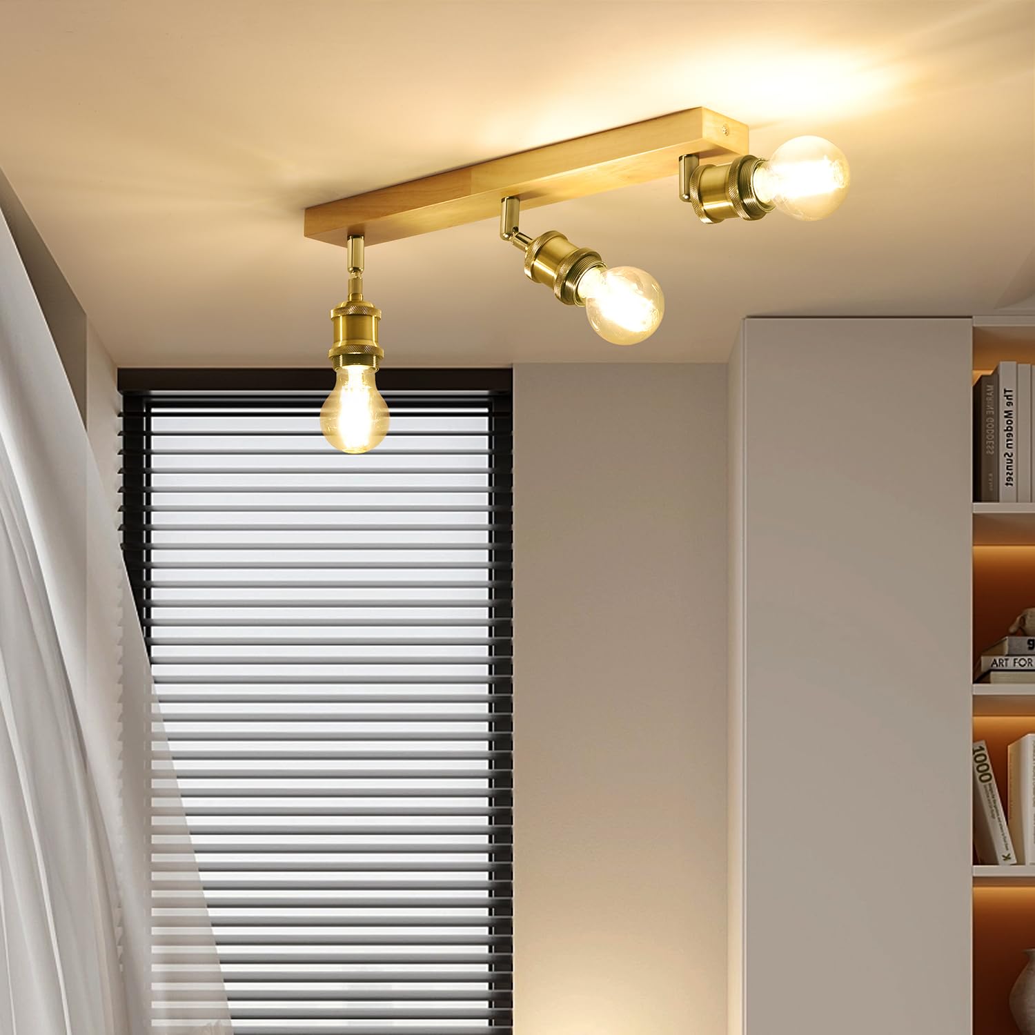 ANWIO Lámpara de Techo Retro, 3 Vías, Luces de Techo para Dormitorio, Cocina y Sala con Bases E27, Ajustable, Bronce, 40W, 1080 Lumen, LED, Blanco