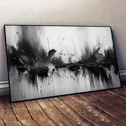 UUDEZO Large Horizontal Abstract Black Gray Splatter Texture Canvas Wall Art - Deco Painting for Living Room Decor(40x90cm/(16x35inch)/with Frame)